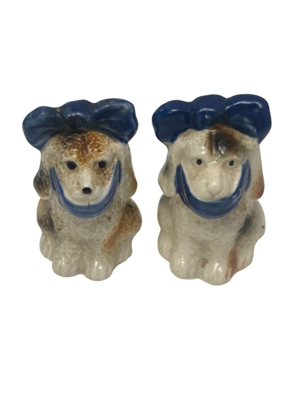 Vintage Salt and Pepper Shakers Dogs with Blue Bows Antique Style Retro